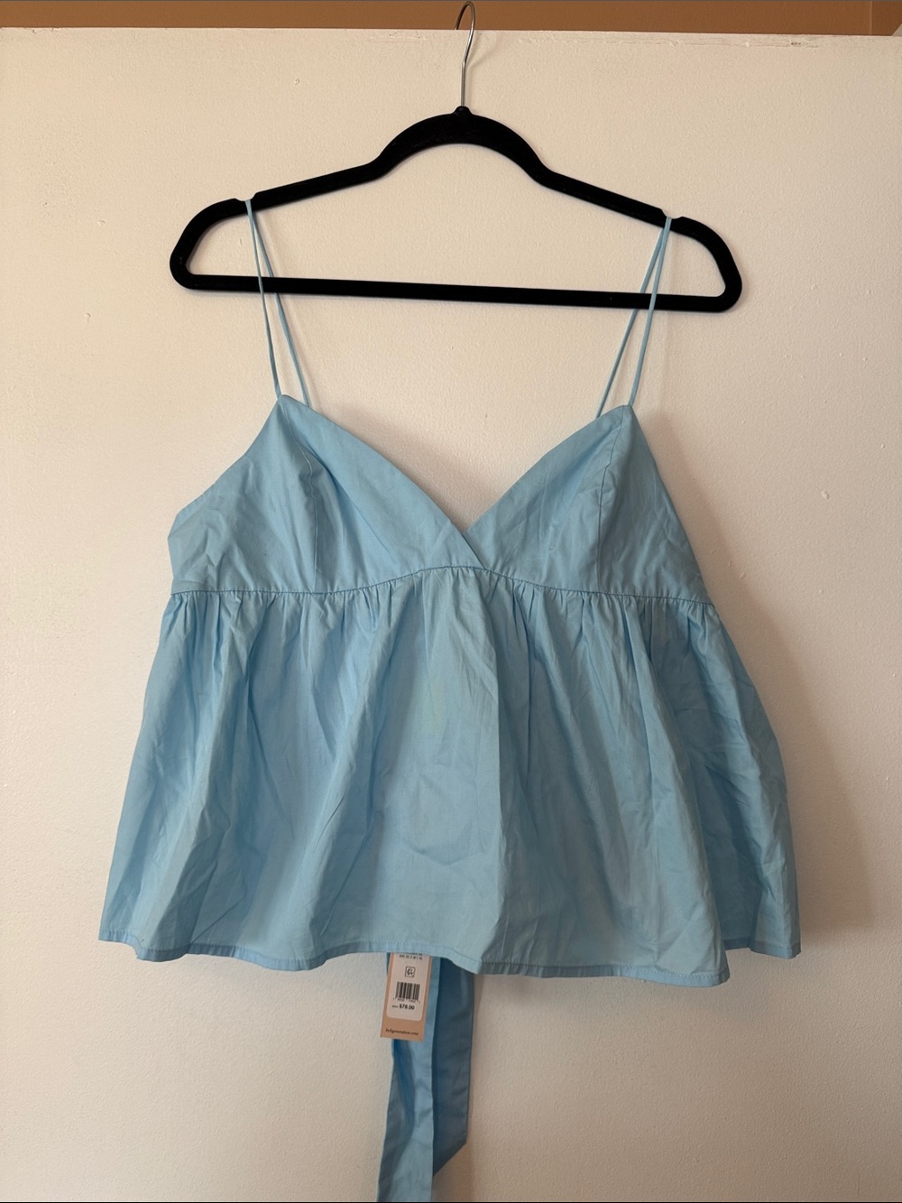 BCBG Light Blue Spaghetti Strap Peplum Top